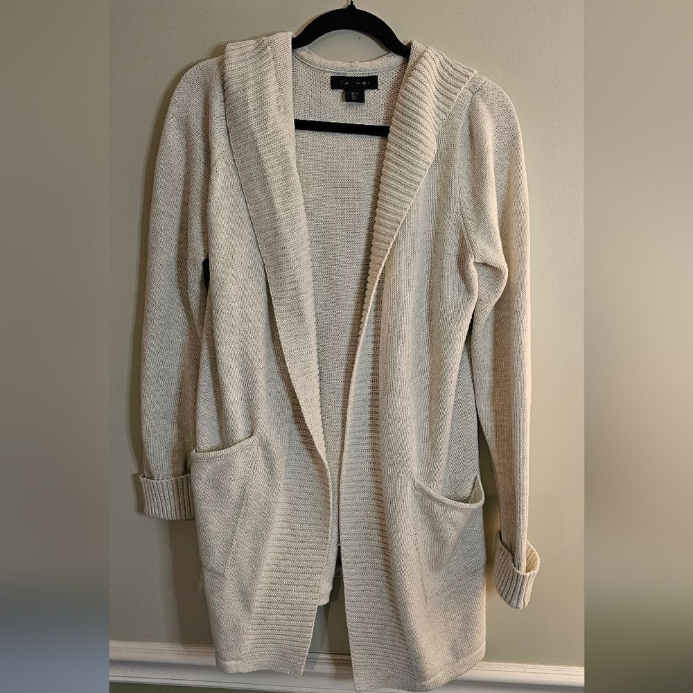 Tahari Cream Hooded Open Front Cardigan Size Large